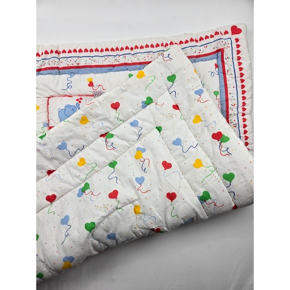 Vintage Red Calliope Little Bedding Elephant Balloon Baby Quilt Crib Nursery USA
